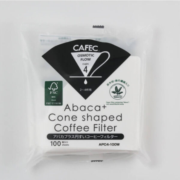 CAFEC ABACA+ OSMOTIC FLOW CONE SHAPED COFEE FILTERS 4 CUPS 100PIECES